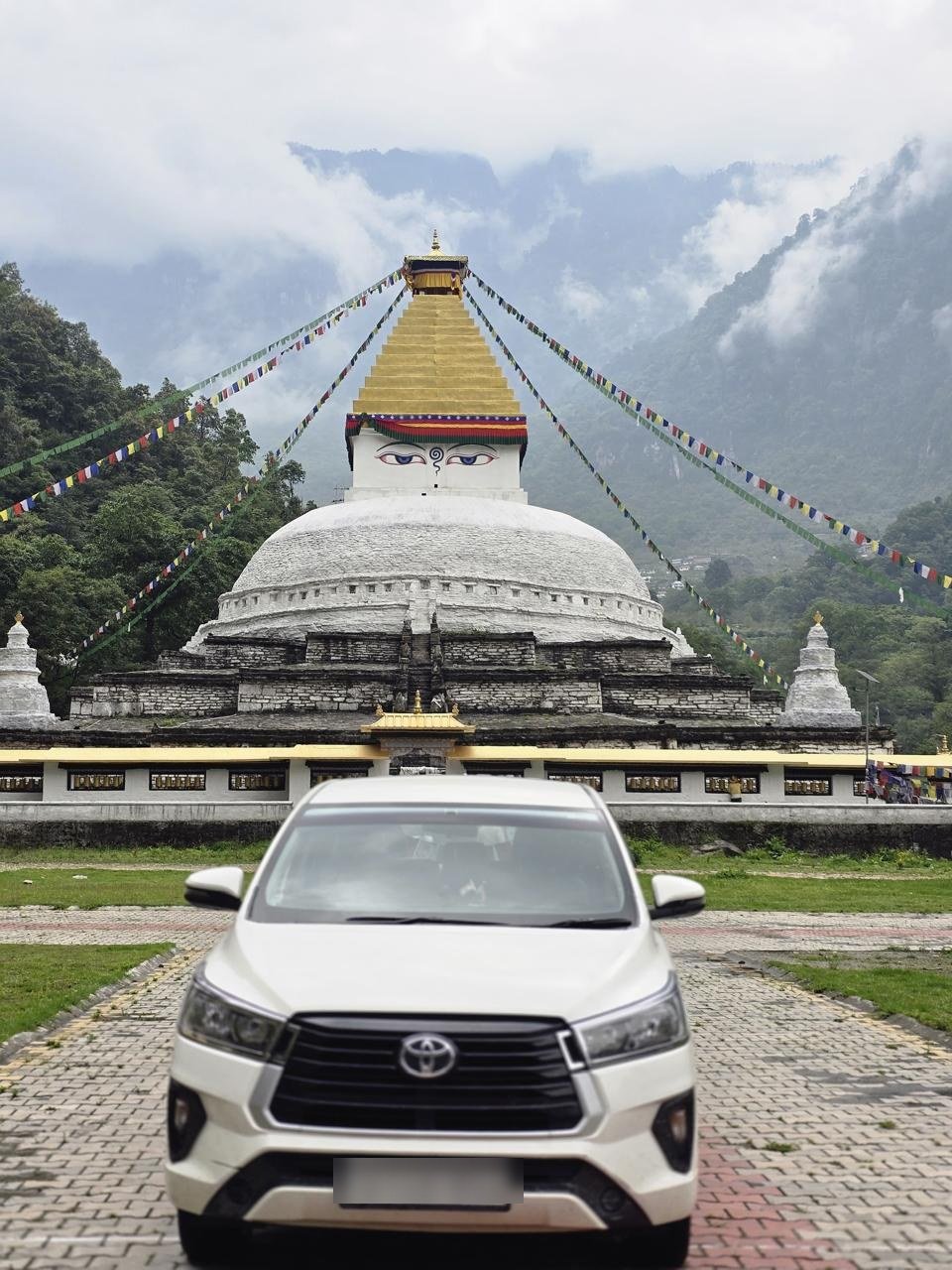 Dorjee Tours vehicle at Gorsam Chorten, Zemithang — a customized offbeat tour stop