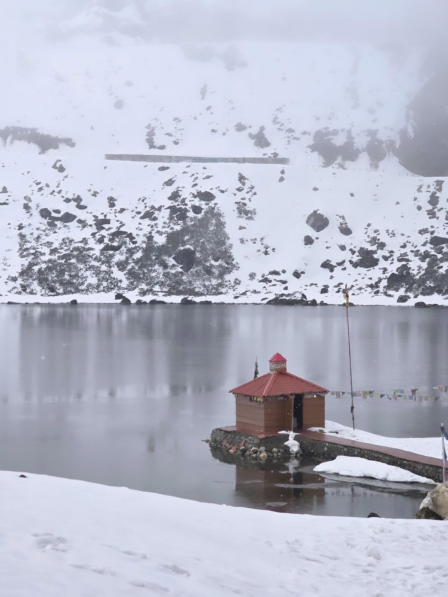 Frozen Sela Lake in deep winter